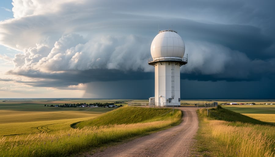 Dramatic storm clouds with precipitation streaks over open land in northeastern Alberta.