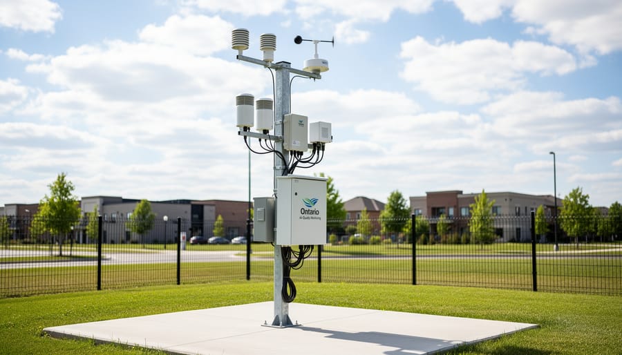 Air-quality monitoring unit on a rooftop under an overcast sky