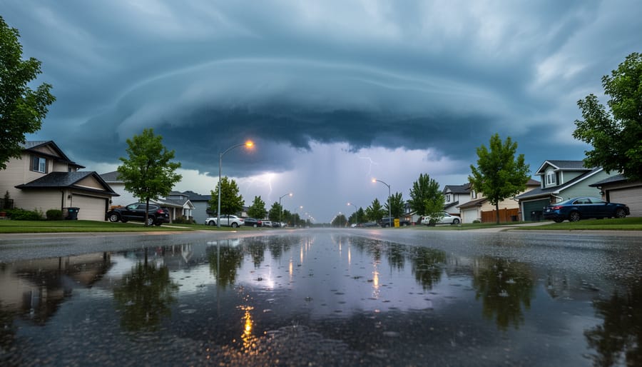 Storm clouds approaching over a residential street in Sherwood Park