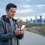 “Person in southern Alberta using a smartphone to check air quality before going outside.”